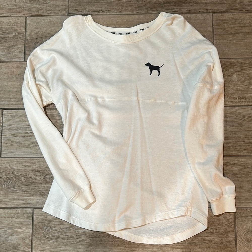 PINK Long Sleeve Cream Top with Black Dog Logo